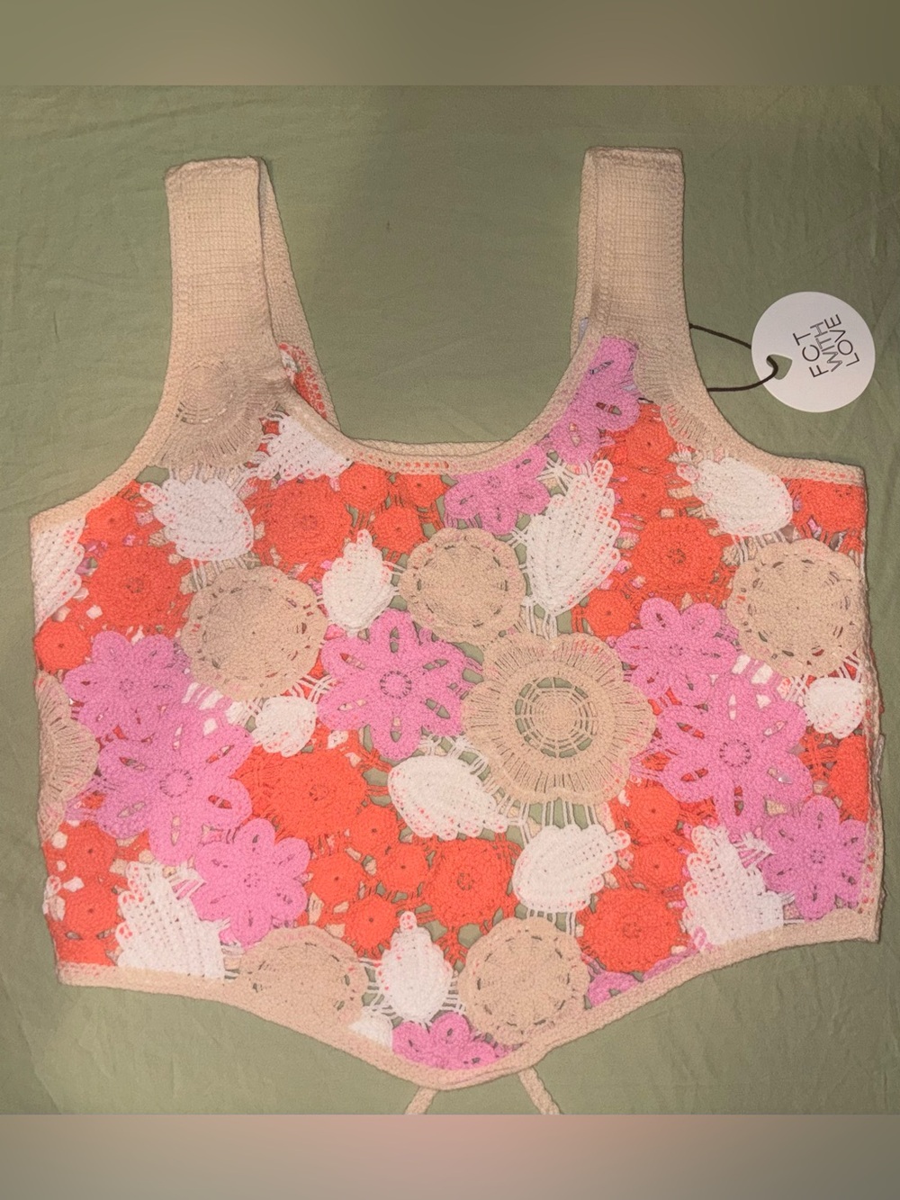Free People Fiorella Crochet Tank in Pink Solstice Combo Size XL NWT
